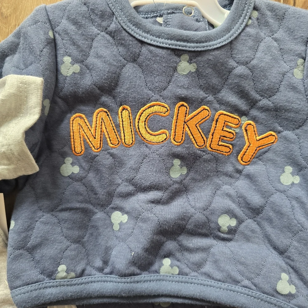 Disney Baby Boys Mickey Mouse Quilted Shirt, Bodysuit & Pants 3 Piece Set
